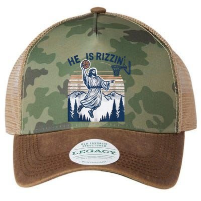 He Is Rizzin Christian Easter Basketball Jesus Legacy Tie Dye Trucker Hat