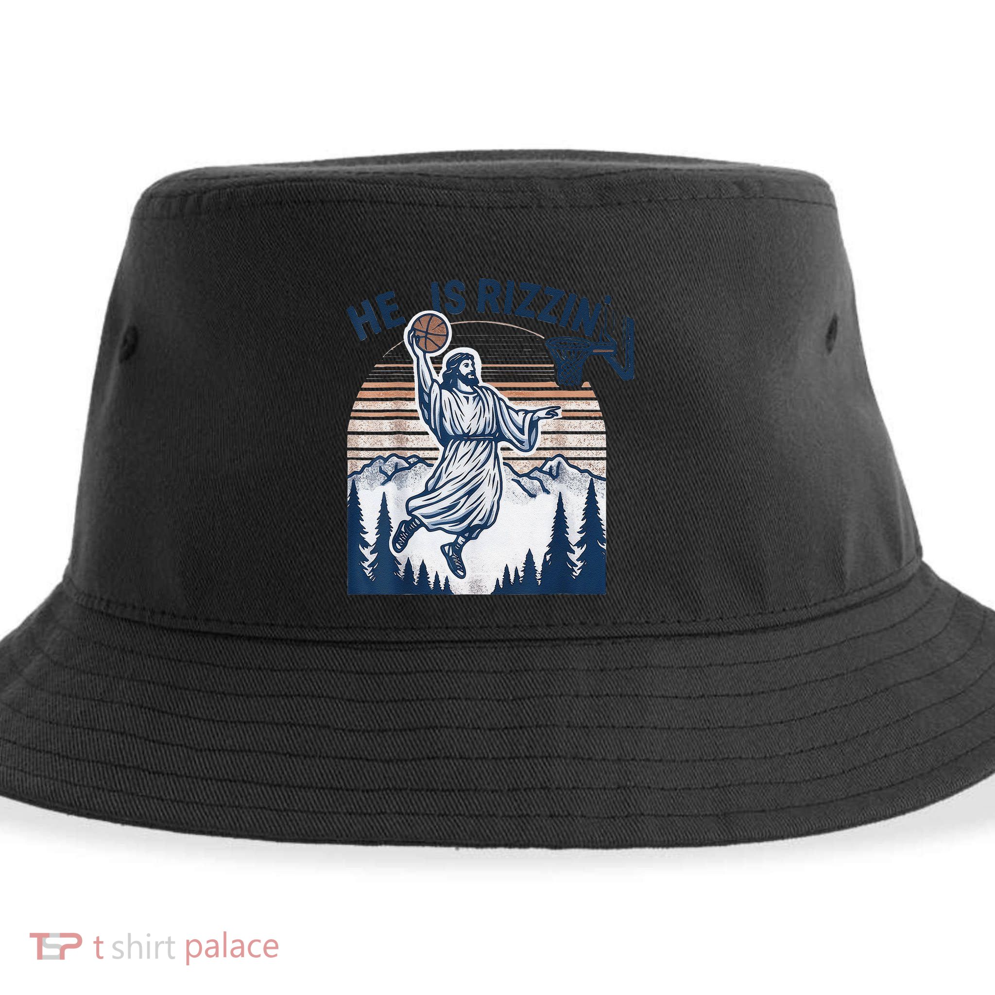 He Is Rizzin Christian Easter Basketball Jesus Sustainable Bucket Hat