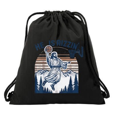 He Is Rizzin Christian Easter Basketball Jesus Drawstring Bag
