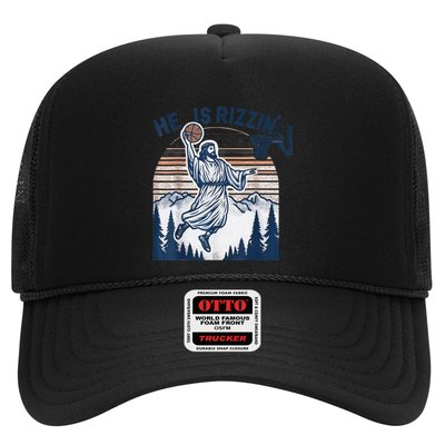 He Is Rizzin Christian Easter Basketball Jesus Trucker Hat