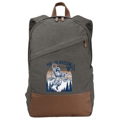 He Is Rizzin Christian Easter Basketball Jesus Cotton Canvas Backpack