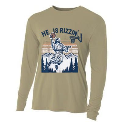 He Is Rizzin Christian Easter Basketball Jesus Cooling Performance Long Sleeve Crew