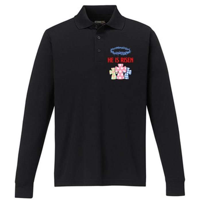 He Is Risen Jesus Christ Resurrection Happy Easter Day Performance Long Sleeve Polo