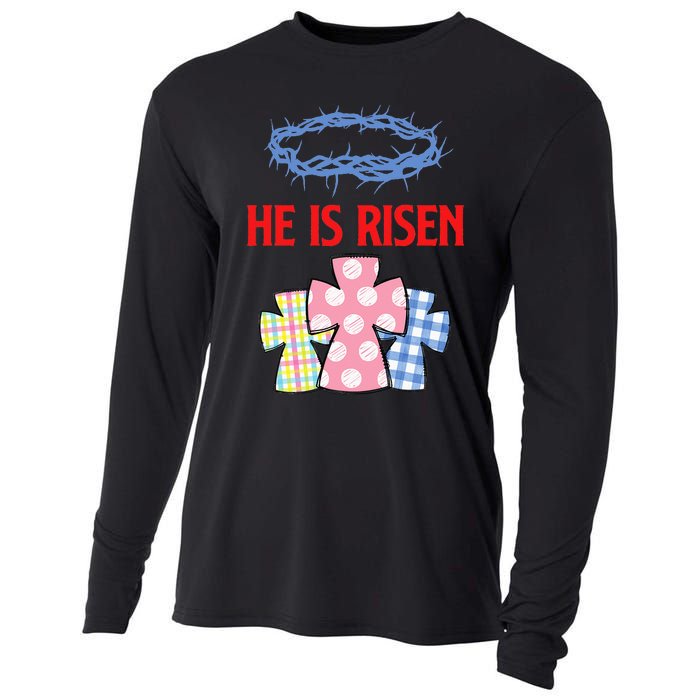 He Is Risen Jesus Christ Resurrection Happy Easter Day Cooling Performance Long Sleeve Crew