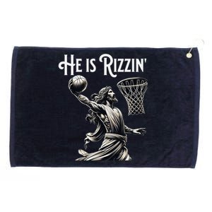 He Is Rizzin Jesus Playing Basketball Funny Sports Rizz Grommeted Golf Towel