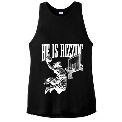 He Is Rizzin Funny Jesus Basketball Easter Meme Ladies PosiCharge Tri-Blend Wicking Tank