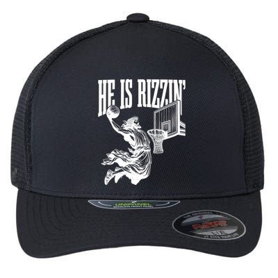 He Is Rizzin Funny Jesus Basketball Easter Meme Flexfit Unipanel Trucker Cap