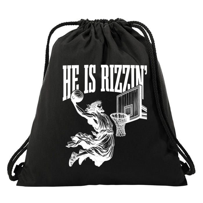 He Is Rizzin Funny Jesus Basketball Easter Meme Drawstring Bag