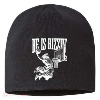 He Is Rizzin Funny Jesus Basketball Easter Meme Sustainable Beanie