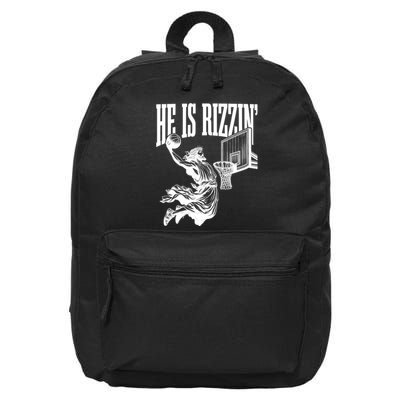 He Is Rizzin Funny Jesus Basketball Easter Meme 16 in Basic Backpack