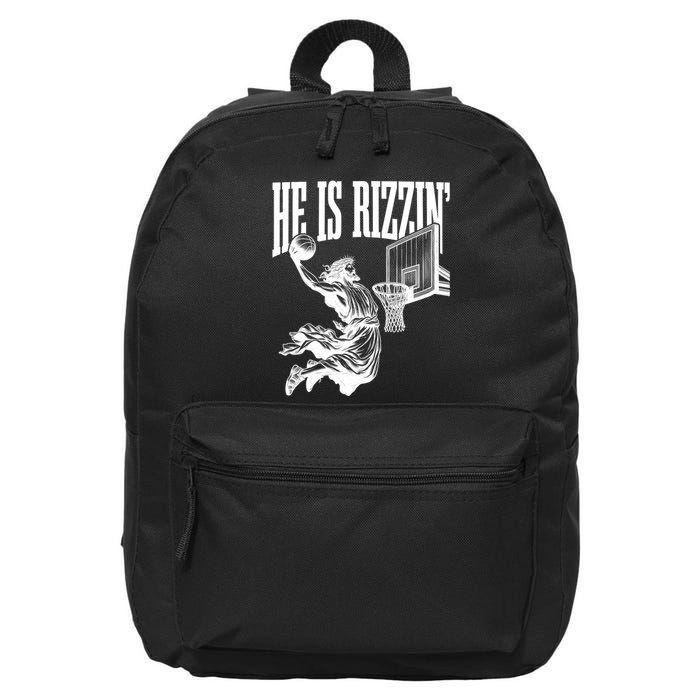 He Is Rizzin Funny Jesus Basketball Easter Meme 16 in Basic Backpack
