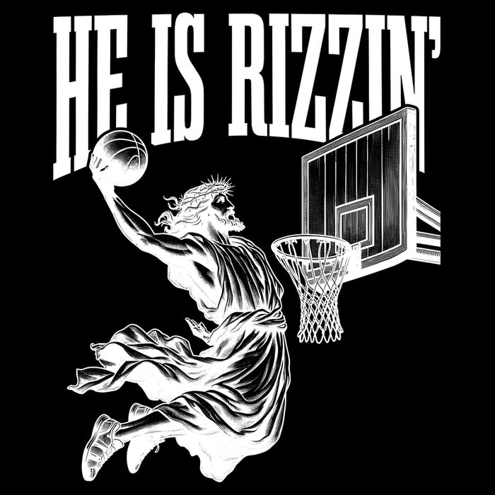 He Is Rizzin Funny Jesus Basketball Easter Meme 16 in Basic Backpack