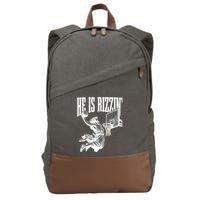 He Is Rizzin Funny Jesus Basketball Easter Meme Cotton Canvas Backpack
