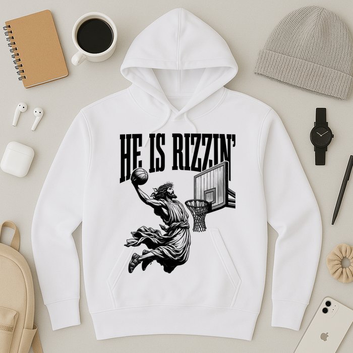 He Is Rizzin Funny Jesus Basketball Easter Meme Hoodie