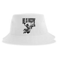 He Is Rizzin Funny Jesus Basketball Easter Meme Sustainable Bucket Hat