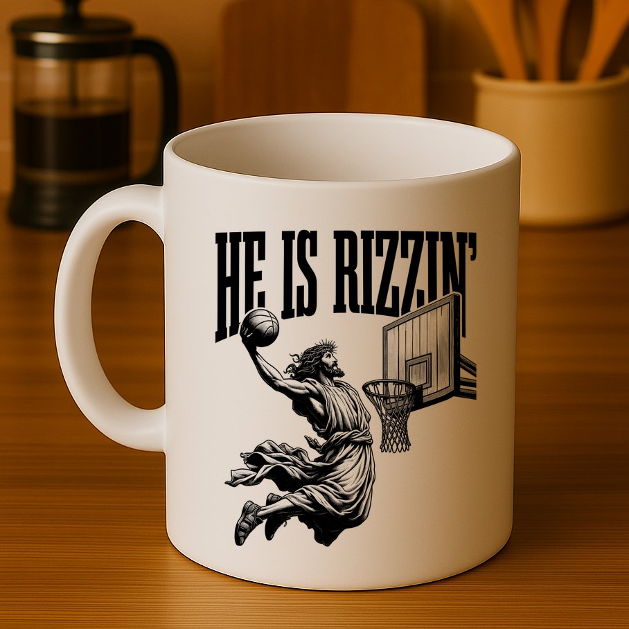 He Is Rizzin Funny Jesus Basketball Easter Meme Mug