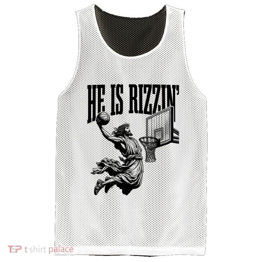He Is Rizzin Funny Jesus Basketball Easter Meme Mesh Reversible Basketball Jersey Tank