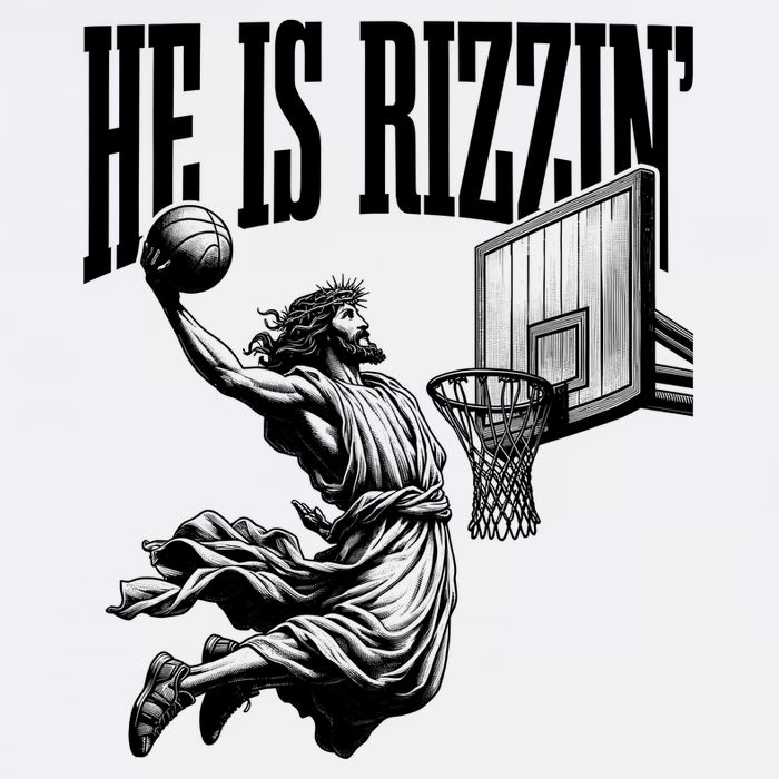 He Is Rizzin Funny Jesus Basketball Easter Meme Poster