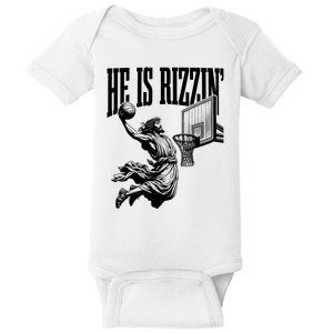 He Is Rizzin Funny Jesus Basketball Easter Meme Baby Bodysuit