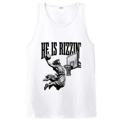He Is Rizzin Funny Jesus Basketball Easter Meme PosiCharge Competitor Tank