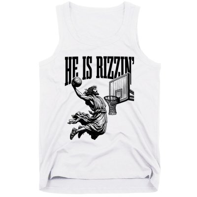 He Is Rizzin Funny Jesus Basketball Easter Meme Tank Top