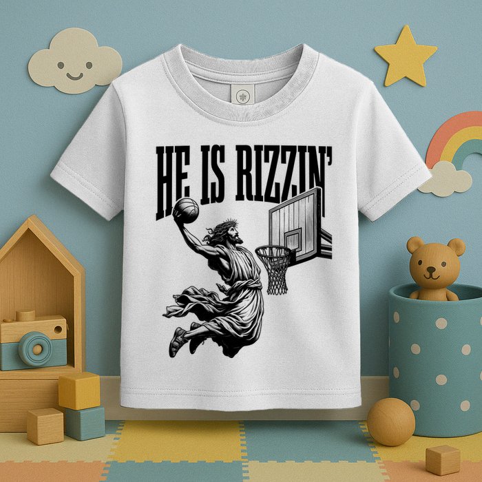 He Is Rizzin Funny Jesus Basketball Easter Meme Toddler T-Shirt