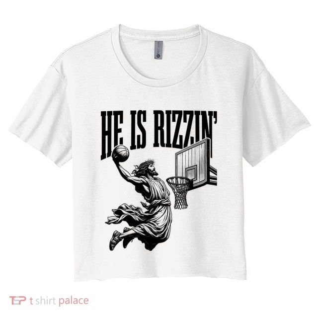 He Is Rizzin Funny Jesus Basketball Easter Meme Crop Top
