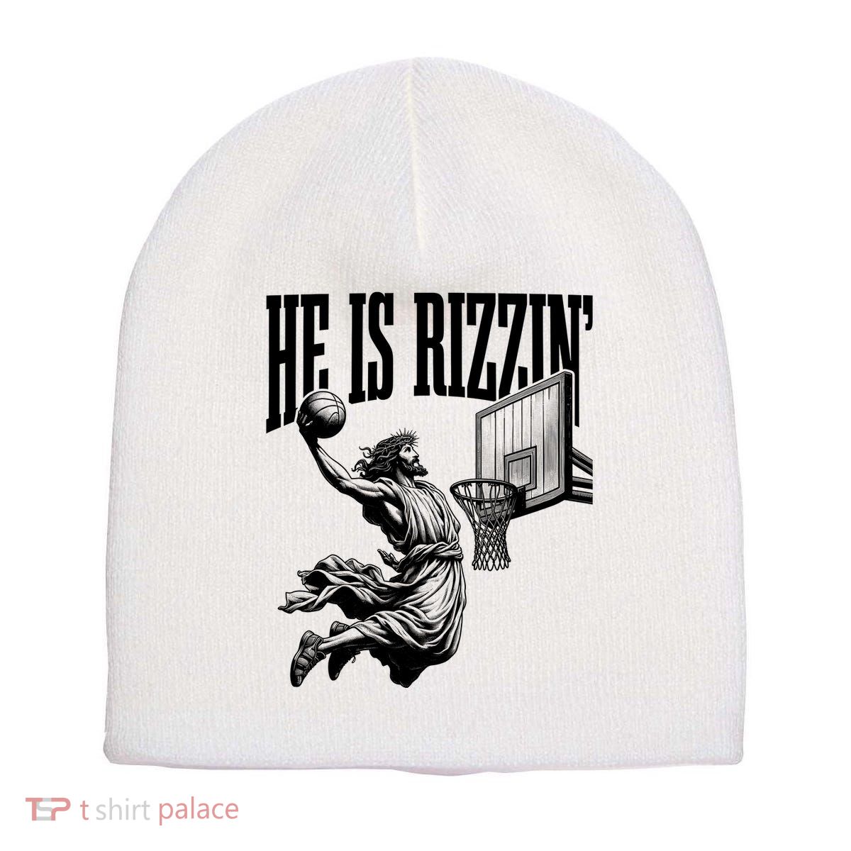 He Is Rizzin Funny Jesus Basketball Easter Meme Short Acrylic Beanie