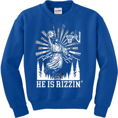 He Is Rizzin Funny Jesus Basketball Christian Kids Sweatshirt