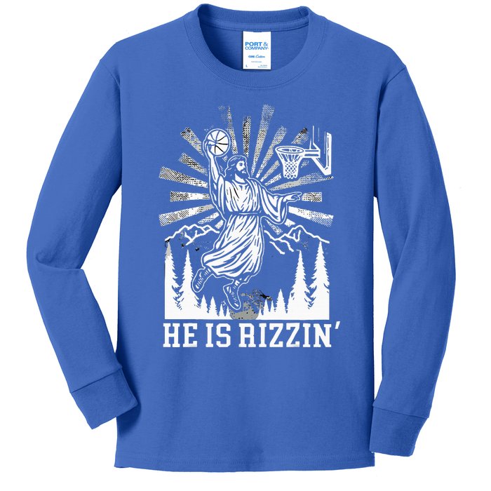 He Is Rizzin Funny Jesus Basketball Christian Kids Long Sleeve Shirt