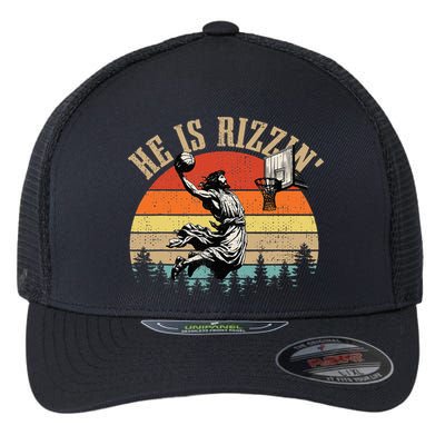 He Is Rizzin Easter Jesus Christian Flexfit Unipanel Trucker Cap