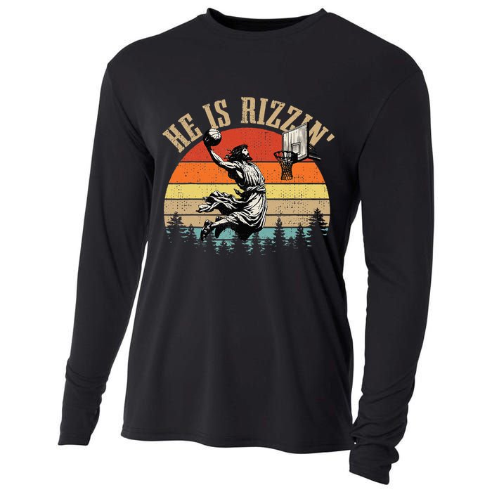 He Is Rizzin Easter Jesus Christian Cooling Performance Long Sleeve Crew
