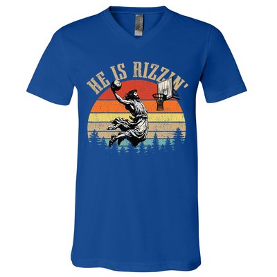 He Is Rizzin Easter Jesus Christian V-Neck T-Shirt