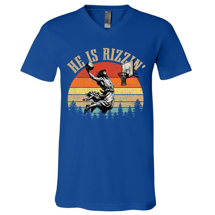 He Is Rizzin Easter Jesus Christian V-Neck T-Shirt