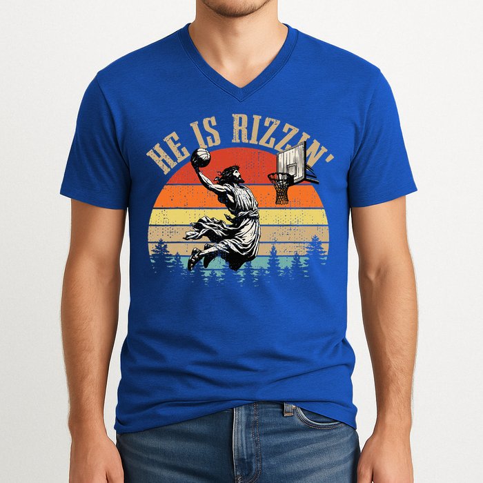 He Is Rizzin Easter Jesus Christian V-Neck T-Shirt