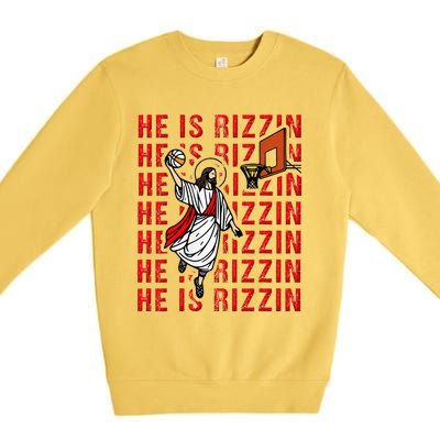 He Is Rizzin Jesus Is Rizzen Dunking Basketball Premium Crewneck Sweatshirt