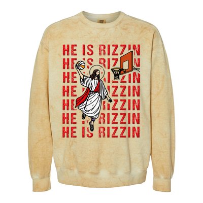 He Is Rizzin Jesus Is Rizzen Dunking Basketball Colorblast Crewneck Sweatshirt