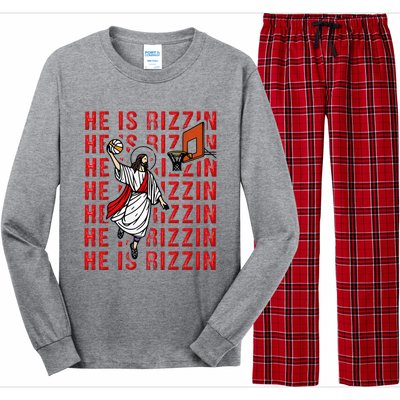 He Is Rizzin Jesus Is Rizzen Dunking Basketball Long Sleeve Pajama Set