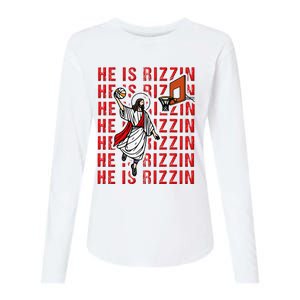 He Is Rizzin Jesus Is Rizzen Dunking Basketball Womens Cotton Relaxed Long Sleeve T-Shirt