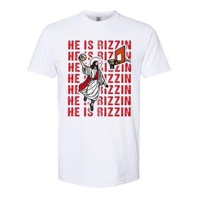 He Is Rizzin Jesus Is Rizzen Dunking Basketball Softstyle CVC T-Shirt