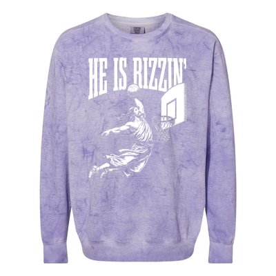 He Is Rizzin Funny Jesus Basketball Meme Colorblast Crewneck Sweatshirt