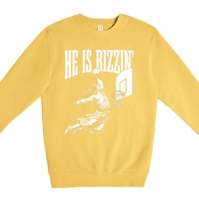 He Is Rizzin Funny Jesus Basketball Meme Premium Crewneck Sweatshirt