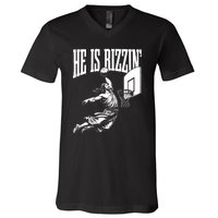 He Is Rizzin Funny Jesus Basketball Meme V-Neck T-Shirt