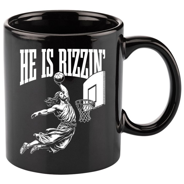 He Is Rizzin Funny Jesus Basketball Meme 11oz C Handle Ceramic Mug