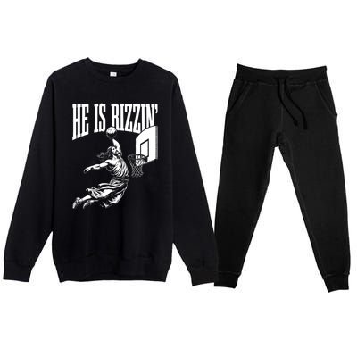 He Is Rizzin Funny Jesus Basketball Meme Premium Crewneck Sweatsuit Set