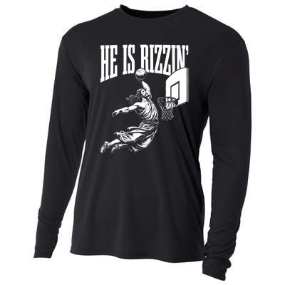 He Is Rizzin Funny Jesus Basketball Meme Cooling Performance Long Sleeve Crew