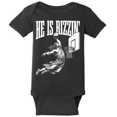 He Is Rizzin Funny Jesus Basketball Meme Baby Bodysuit