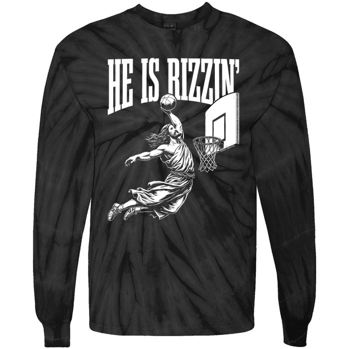 He Is Rizzin Funny Jesus Basketball Meme Tie-Dye Long Sleeve Shirt