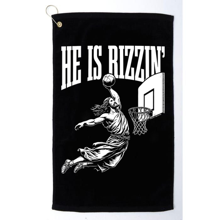 He Is Rizzin Funny Jesus Basketball Meme Golf Towel
