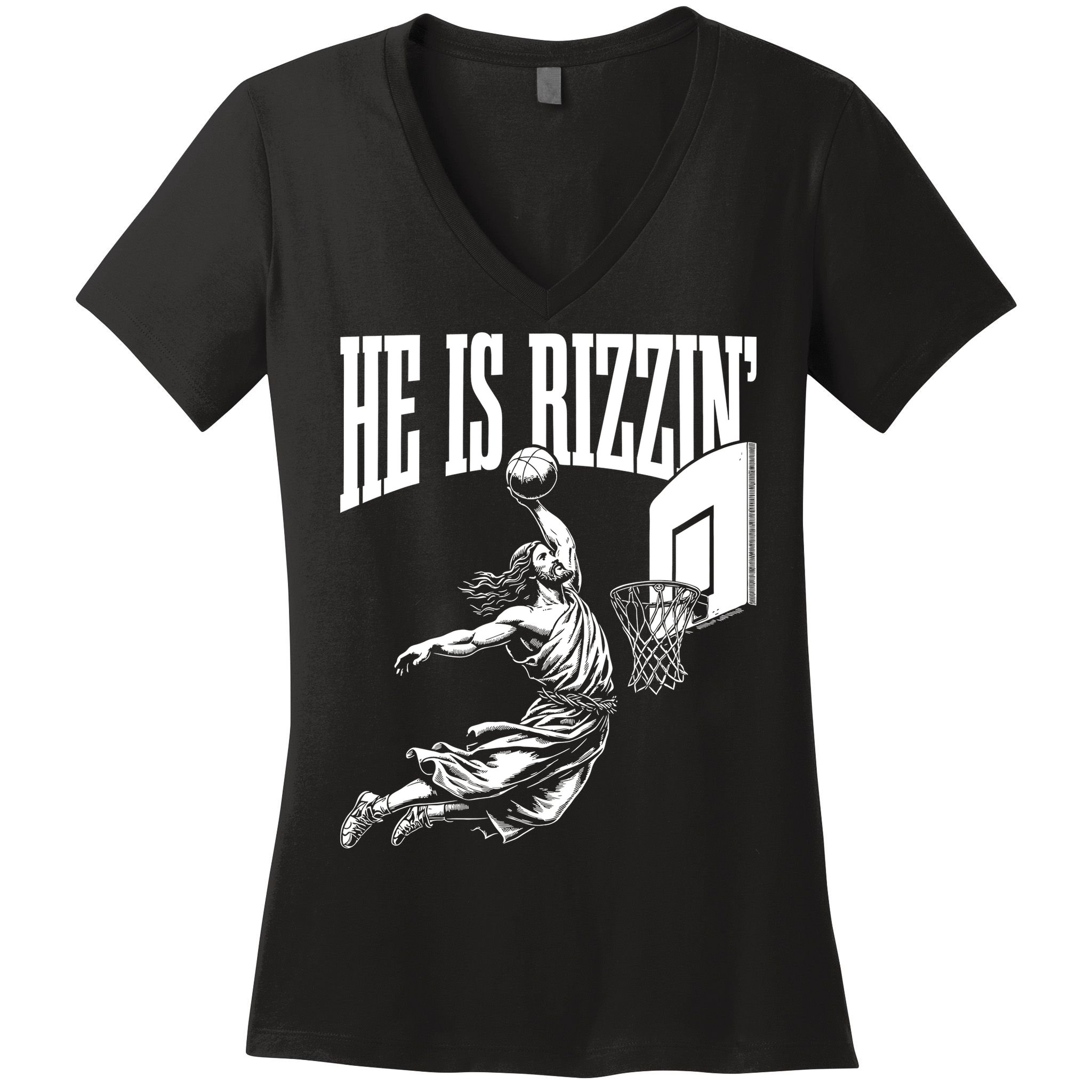 He Is Rizzin Funny Jesus Basketball Meme Women's V-Neck T-Shirt